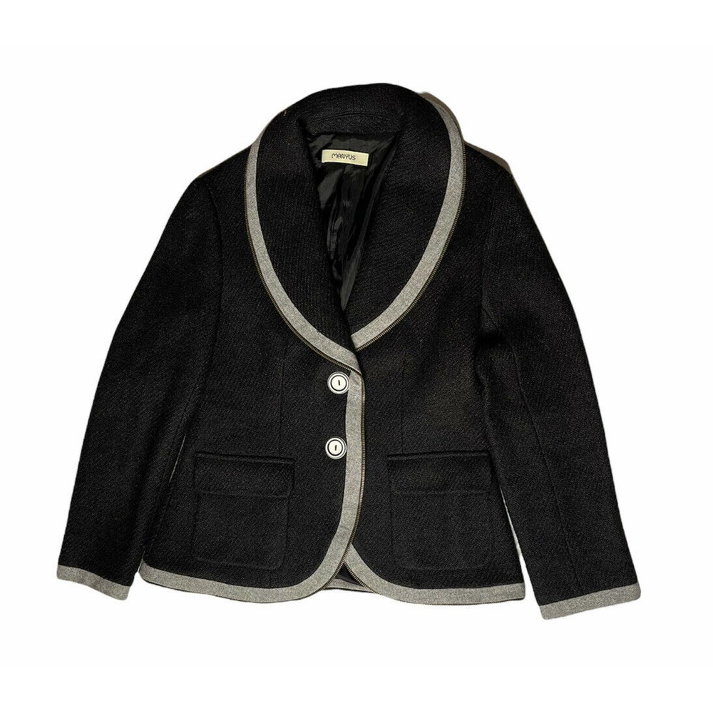 Womens Manyus Black Gray Wool Blend Blazer Jacket with Zipper Trim Lined Sz M